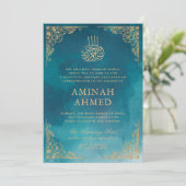 Gold Border Verziert Green Islamic Aqiqa Aqeeqa Ba Einladung (Stehend Vorderseite)
