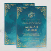 Gold Border Verziert Green Islamic Aqiqa Aqeeqa Ba Einladung (Vorne/Hinten)