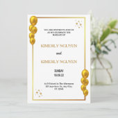 Gold Borders Bridal White Wedding Einladung (Stehend Vorderseite)