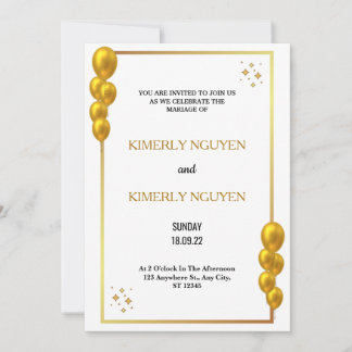 Gold Borders Bridal White Wedding Einladung