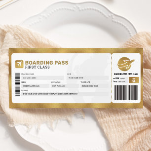 Gold Bordkarte Reise Reiseflugzeug Geschenk Ticket Einladung