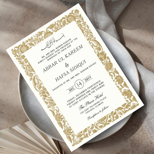 Gold Borted Elegante Wedding Couple Monogram Einladung