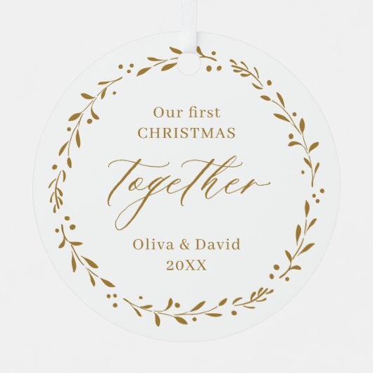 Gold Botanic Unser erstes Weihnachten gemeinsam Ornament Aus Metall (Vorderseite)