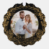 Gold Botanical Christmas Wreath Custom Photo Ornament Karte (Vorderseite)