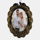 Gold Botanical Christmas Wreath Custom Photo Ornament Karte (Links)