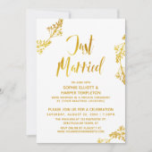 Gold Botanical Just Married Post Wedding Event Einladung (Vorderseite)