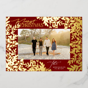 Gold Botanical Klassisch Rotes Frohe Weihnachten F Folien Feiertagskarte