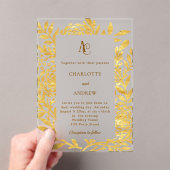 Gold botanical monogram clear luxury wedding acryleinladungen (Insitu (Handheld))