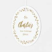 Gold Botanical Personalisiert Baby's First Christm Ornament Aus Metall (Vorderseite links)
