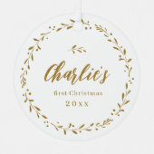 Gold Botanical Personalisiert Baby's First Christm Ornament Aus Metall (Vorderseite)