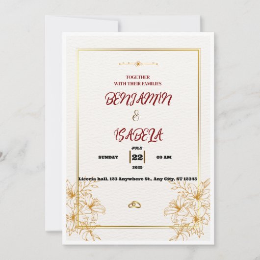 Gold Botanical Wedding invitation  Einladung (Vorderseite)