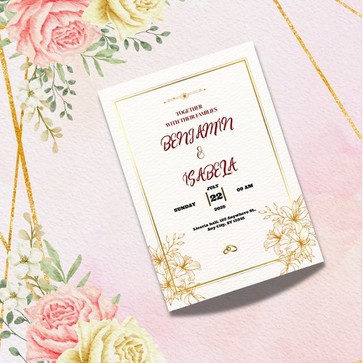 Gold Botanical Wedding invitation  Einladung