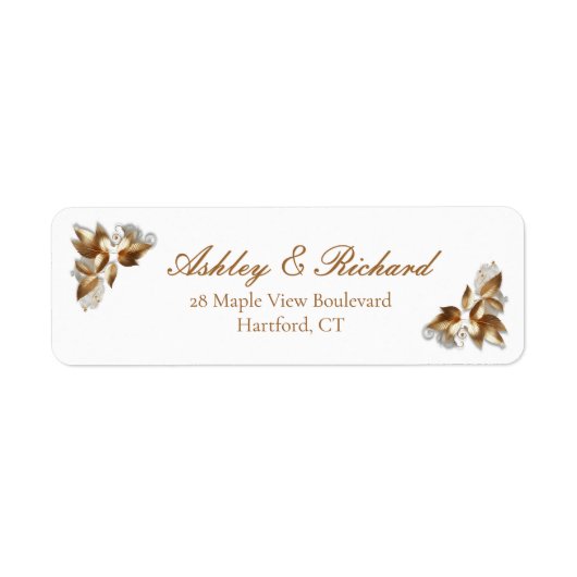 Gold Botanical Wedding Return Address Label (Vorne)
