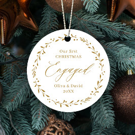 Gold Botanisch Unser erstes Weihnachtsfest Verlobt Ornament Aus Metall