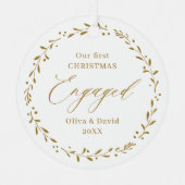 Gold Botanisch Unser erstes Weihnachtsfest Verlobt Ornament Aus Metall (Vorderseite)