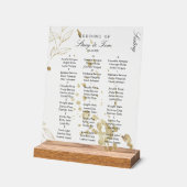 Gold Botanische Kunst Splash Leaf Hochzeitssitze Acrylschild (Winkel)