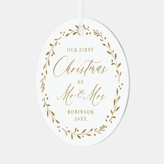 Gold Botanische Mr. & Mrs. Ornament Aus Metall (Vorderseite links)