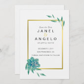 Gold Botanische Sukkuline Save the Date Einladung (Vorne/Hinten)