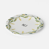 Gold Botanischer Grüner Leaf Wreath Rustikale Natu Pappteller (Schrägansicht)