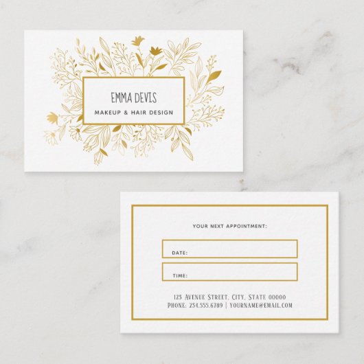 Gold Botanischer Schönheitssalon Haar Dresser Erne Visitenkarte (Vorne/Hinten)