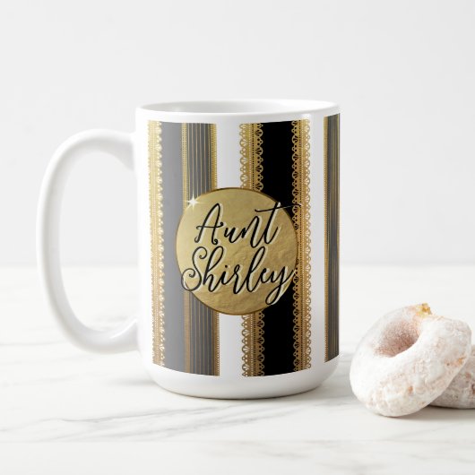 Gold Bougie Stripes Personalisiert Kaffee Tasse (Mit Donut)