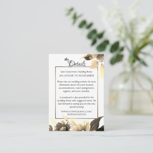 Gold Bouquet QR Code Hochzeitsdetails Begleitkarte (Stehend Vorderseite)