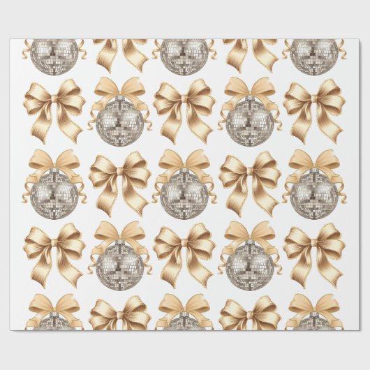 Gold Bow and Disco Ball Wrapping Paper Geschenkpapier (Flach)