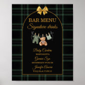 Gold Bow Bear Tartan Baby Shower Bar Menu Poster (Vorne)
