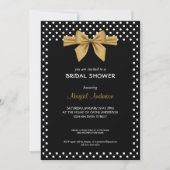 Gold Bow Black and White Polka Dots Brautparty Einladung (Vorderseite)
