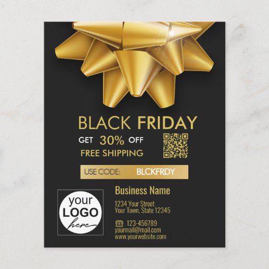 Gold Bow Black Friday Sale QR Code Discount Flyer (Vorne)