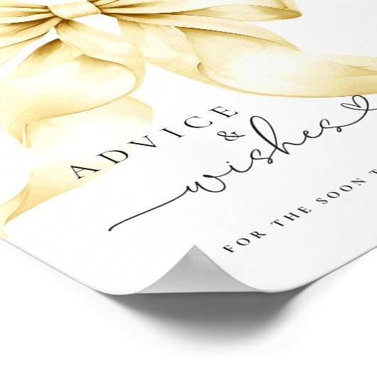 Gold Bow Bridal Shower Advice & Wishes Table Sign Poster (Ecke)
