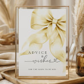 Gold Bow Bridal Shower Advice & Wishes Table Sign Poster