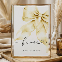 Gold Bow Bridal Shower Favors Table Sign Poster