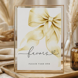 Gold Bow Bridal Shower Favors Table Sign Poster