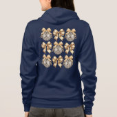 Gold Bow & Disco Ball Navy Zip-Up Coquette Hoodie (Rückseite)
