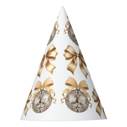 Gold Bow & Disco Ball Party Partyhütchen (Vorderseite)