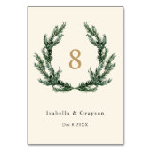Gold Bow & Evergreen Pine Wreath Wedding Ivory Tischnummer (Rückseite)