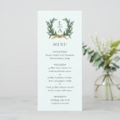Gold Bow & Evergreen Wreath Mint Wedding Menükarte (Stehend Vorderseite)