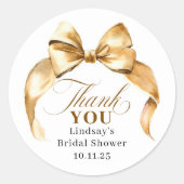 Gold Bow Favors Bridal Shower Thank You Runder Aufkleber (Vorderseite)