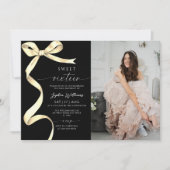 Gold Bow Foto Sweet 16 Geburtstag Einladung (Vorderseite)