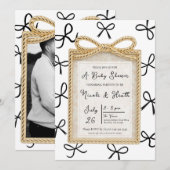 Gold Bow Frame & Little Black Bows Baby Dusche Einladung (Vorne/Hinten)