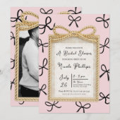 Gold Bow Frame & Little Black Bows Brautparty Einladung (Vorne/Hinten)