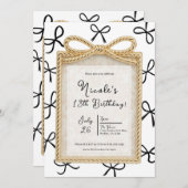 Gold Bow Frame & Little Black Bows Geburtstag Einladung (Vorne/Hinten)