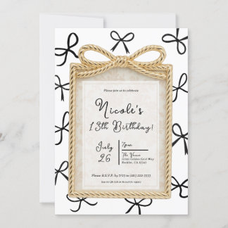 Gold Bow Frame & Little Black Bows Geburtstag Einladung
