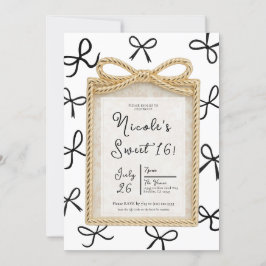Gold Bow Frame & Little Black Bows Sweet 16 Foto Einladung