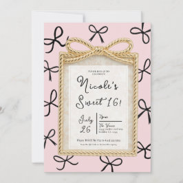 Gold Bow Frame Little Black Bows Sweet 16 Foto Einladung