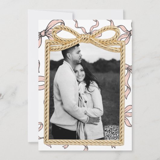 Gold Bow Frame Rosa Ribbon Bow Brautparty Einladung (Rückseite)