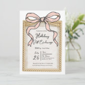 Gold Bow Frame Rosa Ribbon Bow Holiday Geschenk Einladung (Stehend Vorderseite)