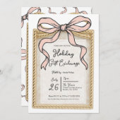 Gold Bow Frame Rosa Ribbon Bow Holiday Geschenk Einladung (Vorne/Hinten)