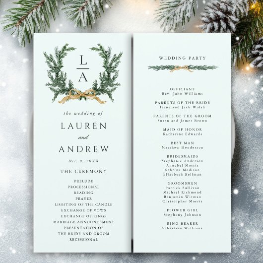 Gold Bow & Green Garland Wedding Ceremony Mint Programm